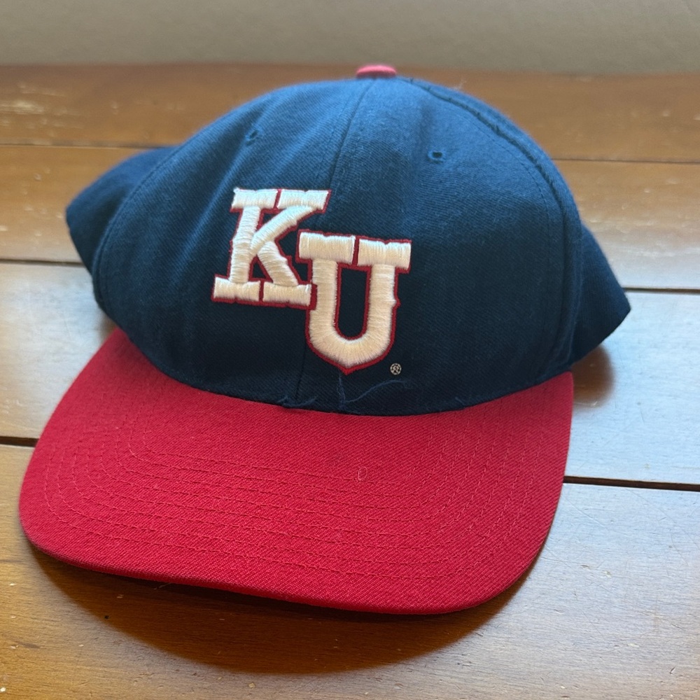 Vintage University of Kansas KU Navy Blue Cap with Red Accents